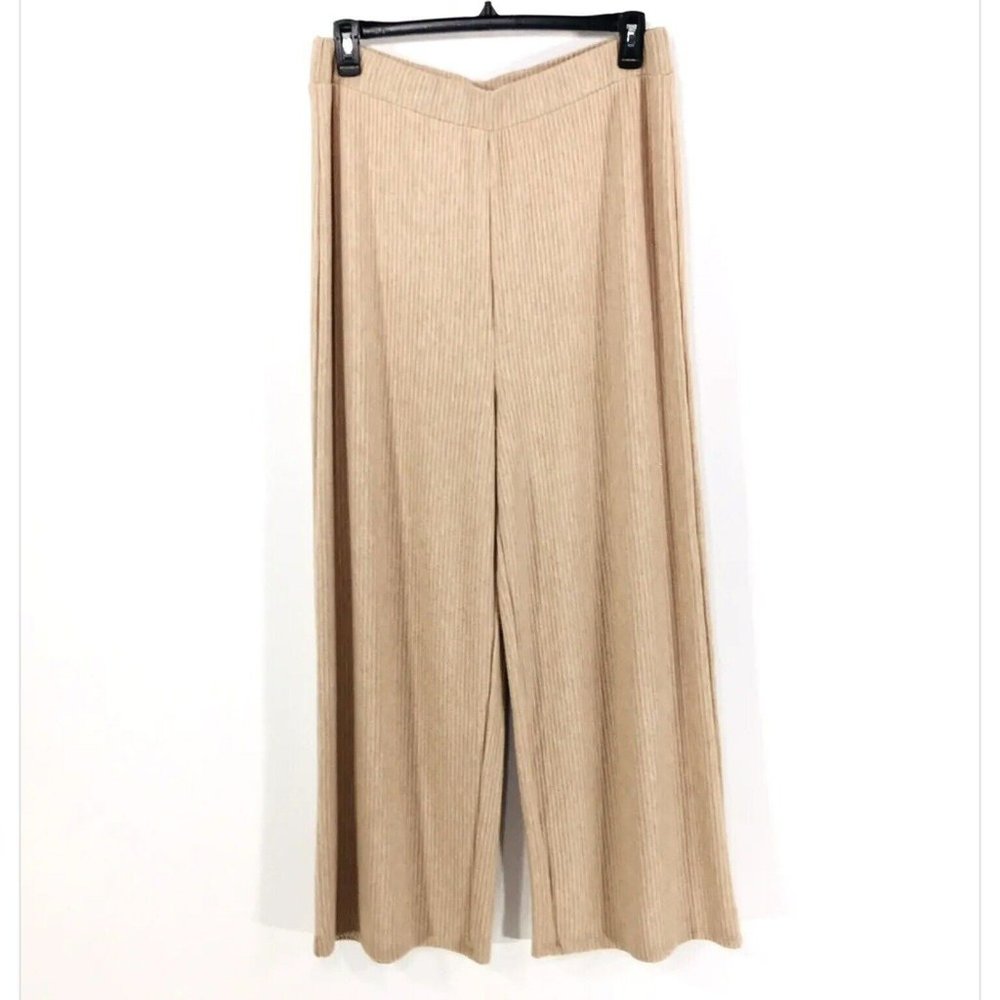 NWT Alex Marie Sz M Lauren Ribbed Knit Pants Hi Waist Wide Leg Stretch Pull On